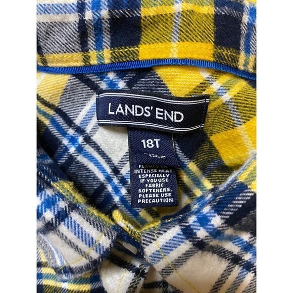 LANDS' End Yellow Plaid Flannel Button Down Shirt SIze 18 Tall - Picture 4 of 6
